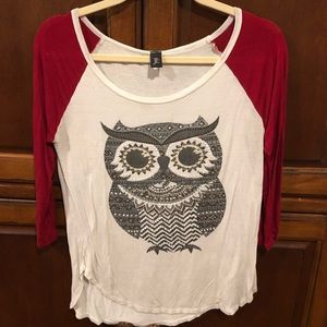 Baseball cut Tee w jeweled owl